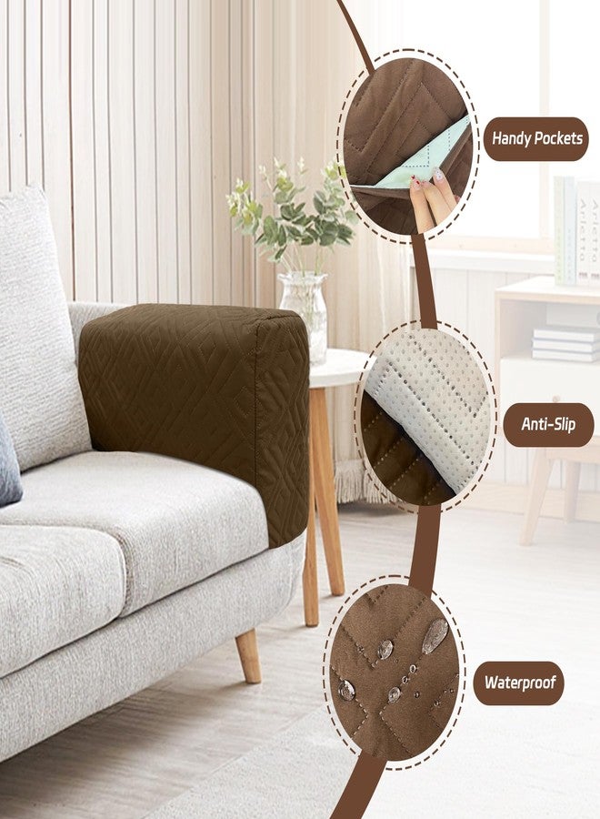 MEHIDFY Sofa Arm Cover, Waterproof Couch Armrest Protector, Anti-Slip Sofa Cover, Remote Holder for Armchair, Recliner Caddy with 3 Pockets for TV Remote, Phone, Pad, Pen, Book(Brown 2pcs) - Image 3